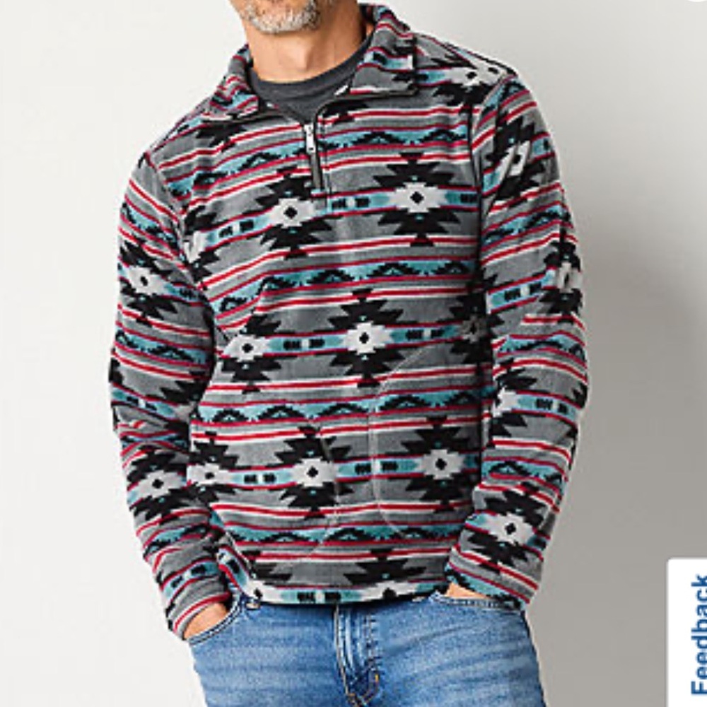 Victory Outfitters Aztec Print 1/4 Zip Fleece Pullover Southwestern Jacket men L - Picture 4 of 8